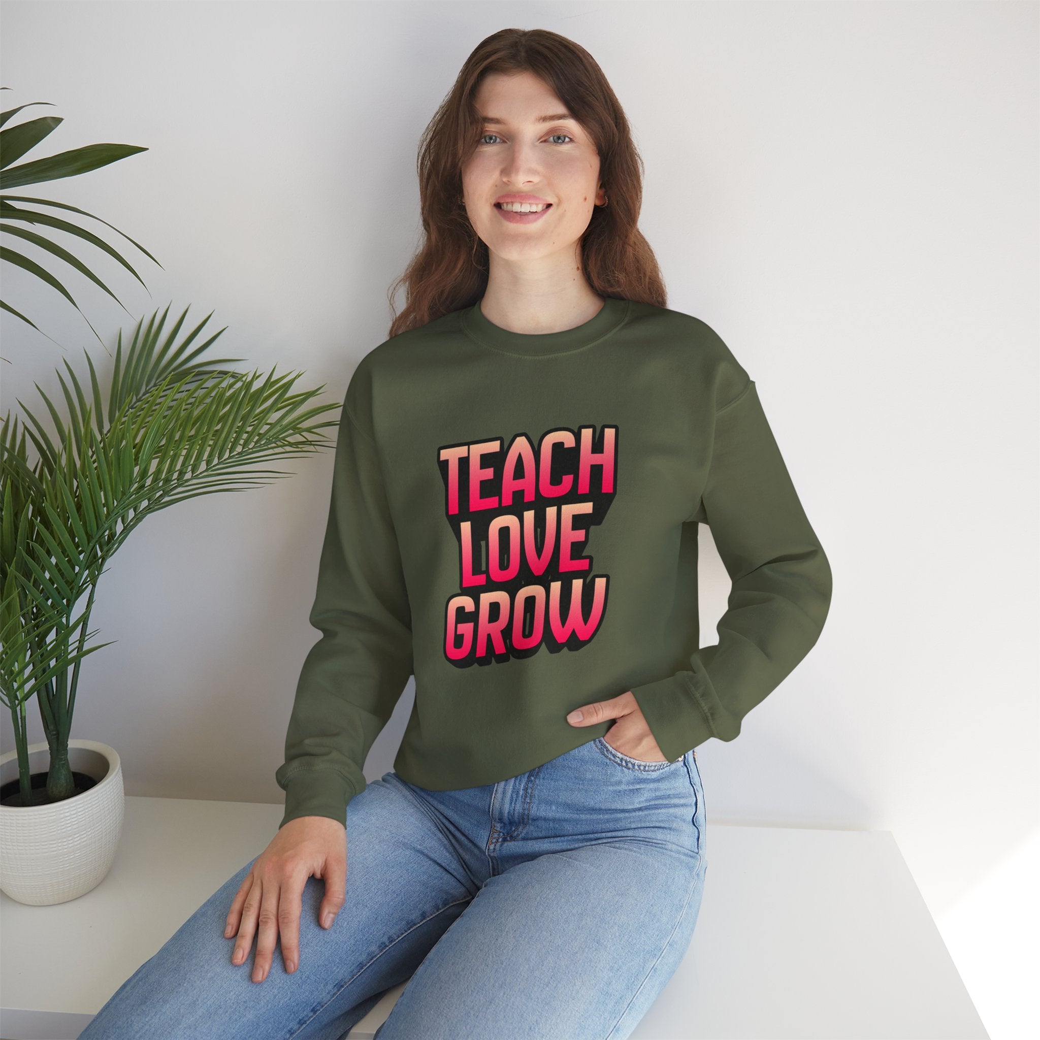 Teach Love Grow Teacher Appreciation Crewneck Sweatshirt