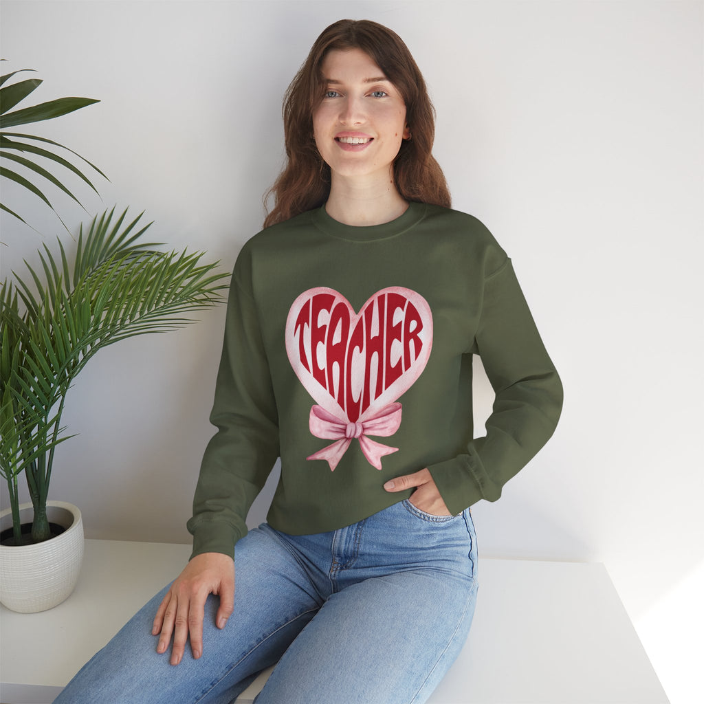 Teacher Ribbon Heart Appreciation Crewneck Sweatshirt
