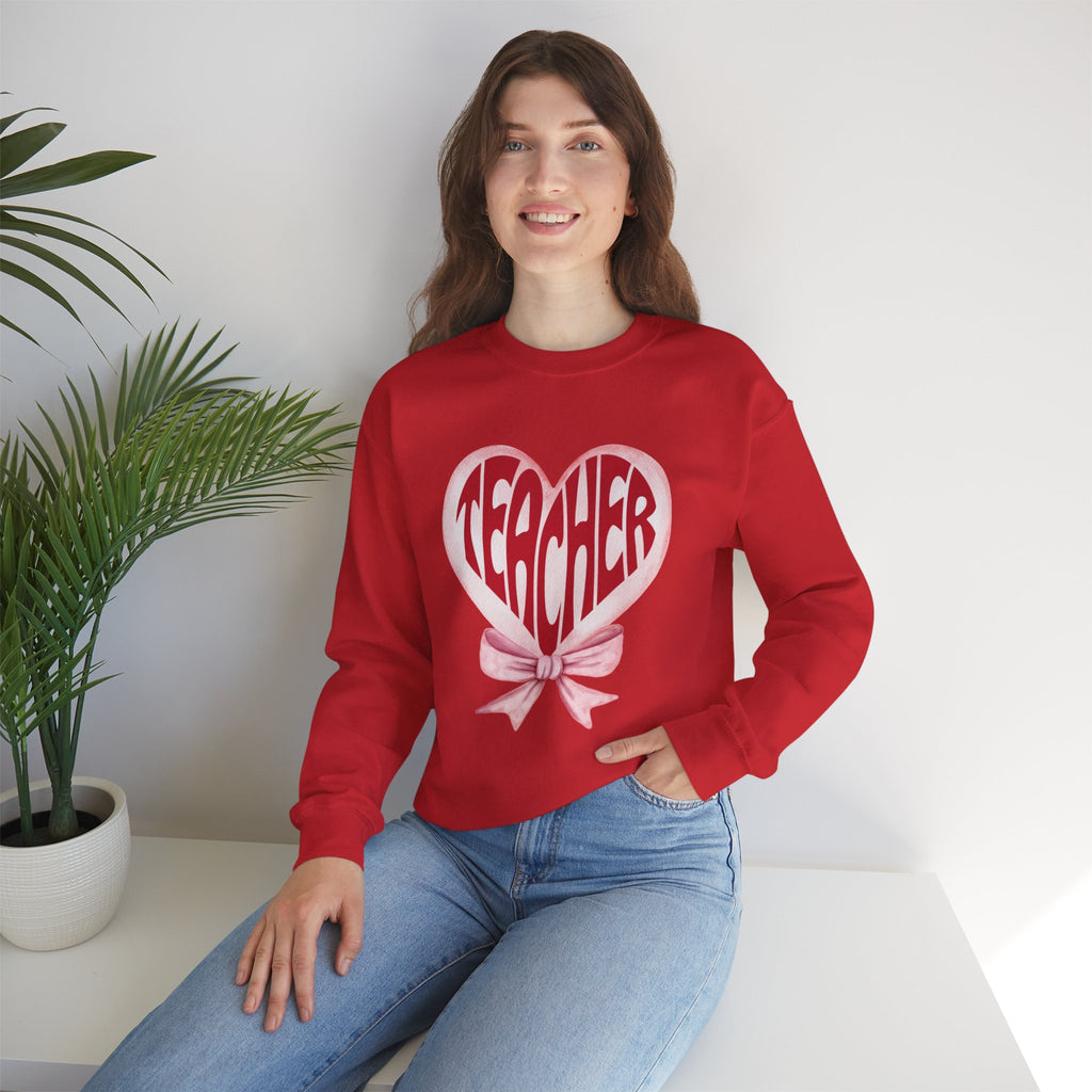 Teacher Ribbon Heart Appreciation Crewneck Sweatshirt