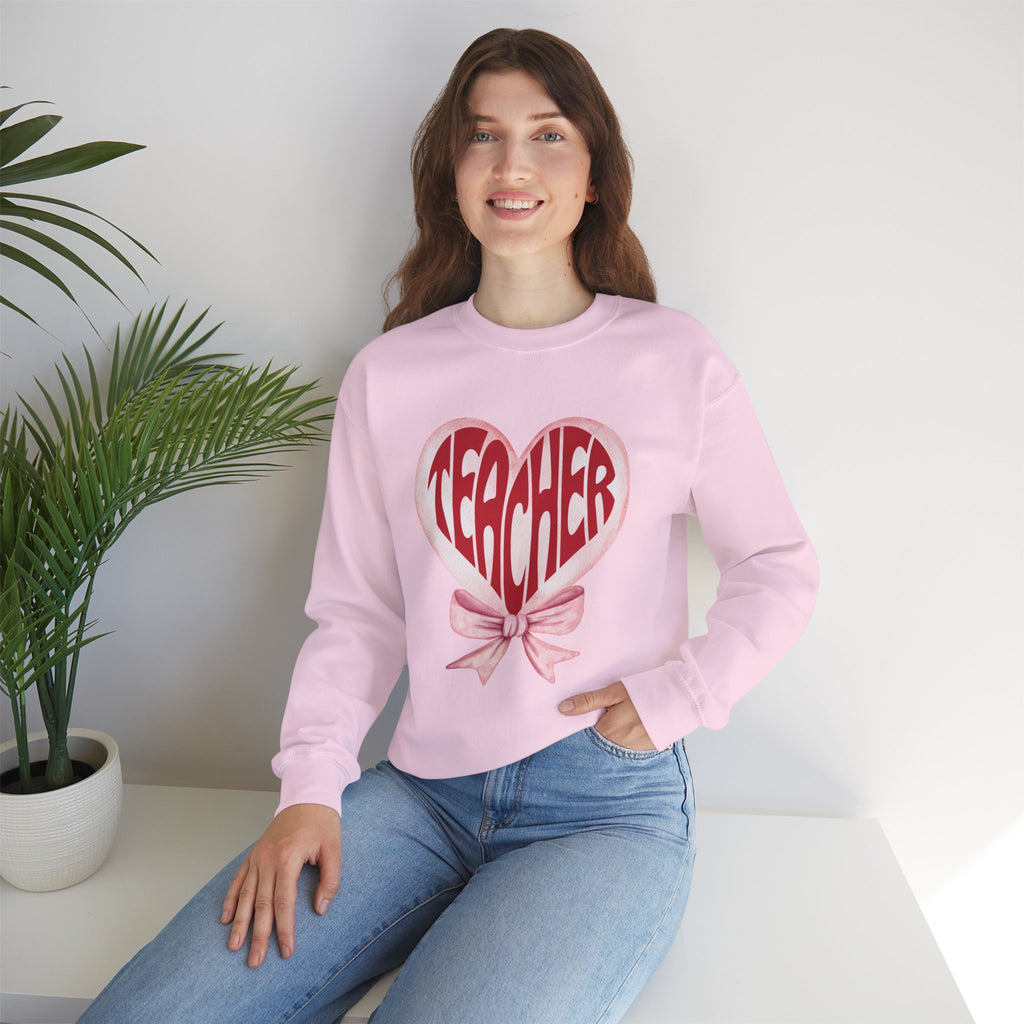 Teacher Ribbon Heart Appreciation Crewneck Sweatshirt