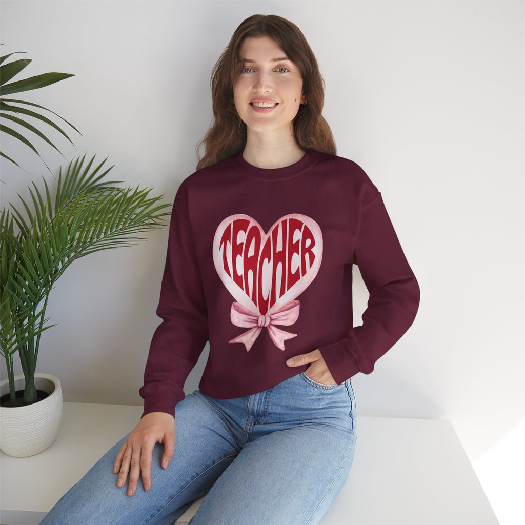 Teacher Ribbon Heart Appreciation Crewneck Sweatshirt