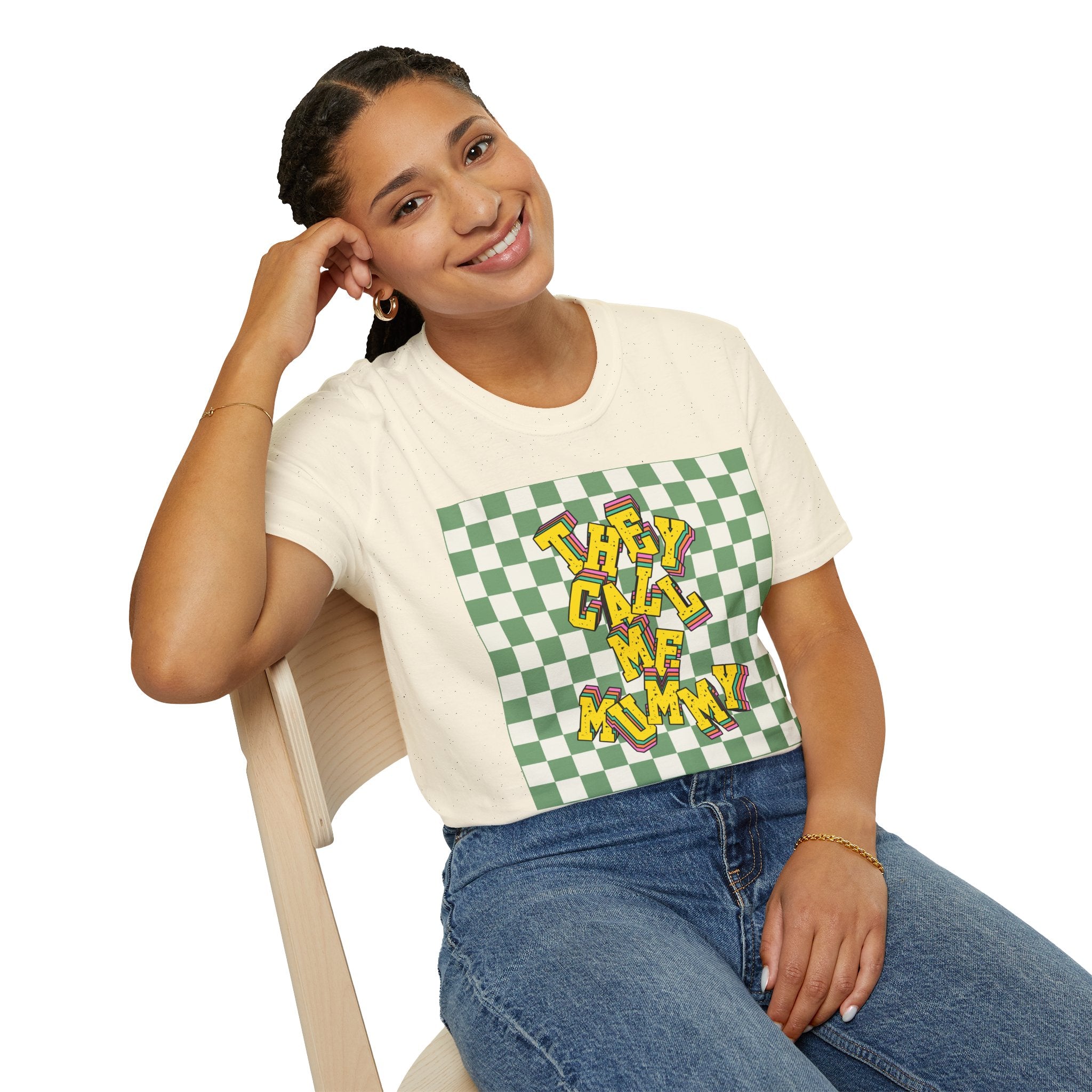 They Call Me Mummy 90s Checkered Mother's Day T-Shirt