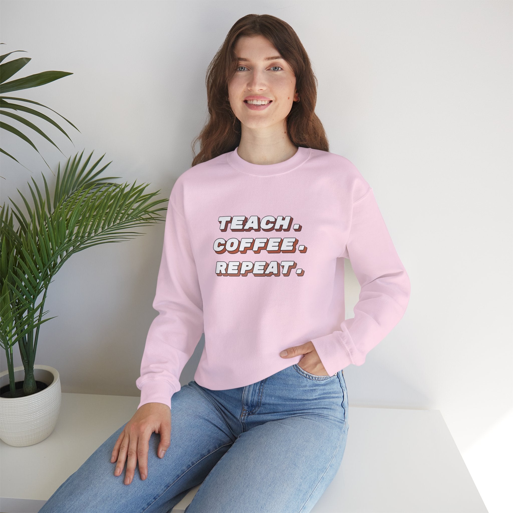 Teacher "Teach • Coffee • Repeat" Crewneck Sweatshirt — Teacher Appreciation Gift