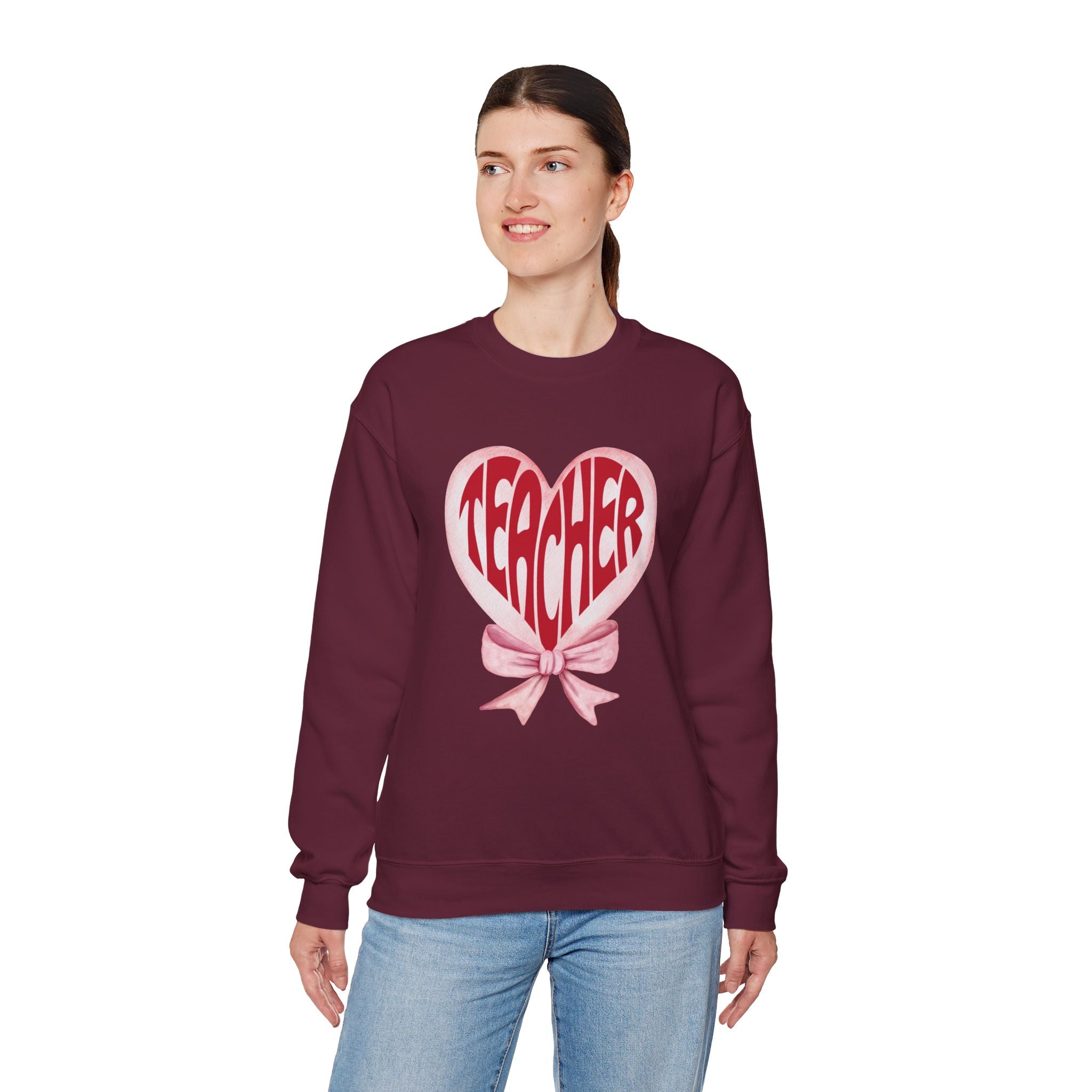 Teacher Ribbon Heart Appreciation Crewneck Sweatshirt