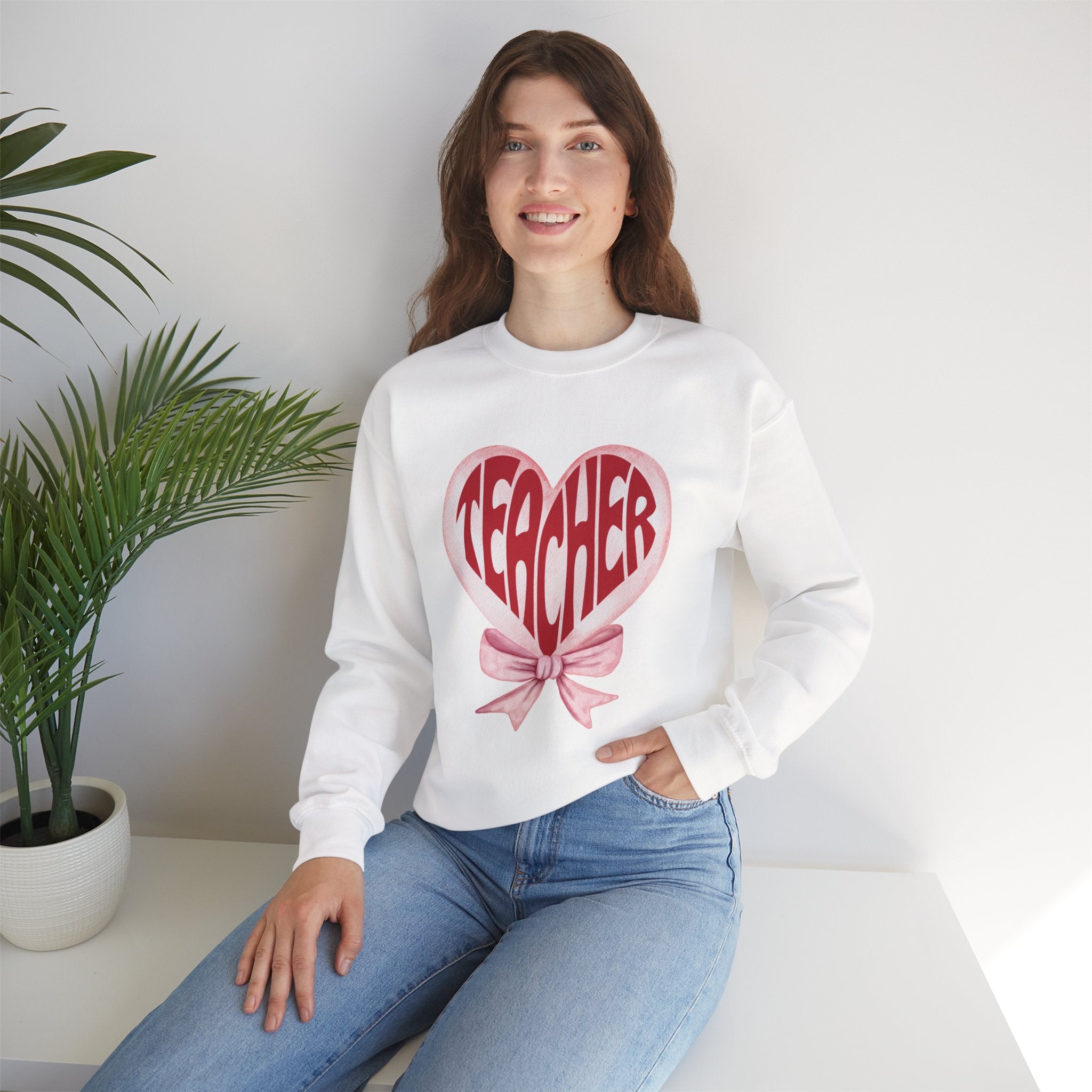 Teacher Ribbon Heart Appreciation Crewneck Sweatshirt