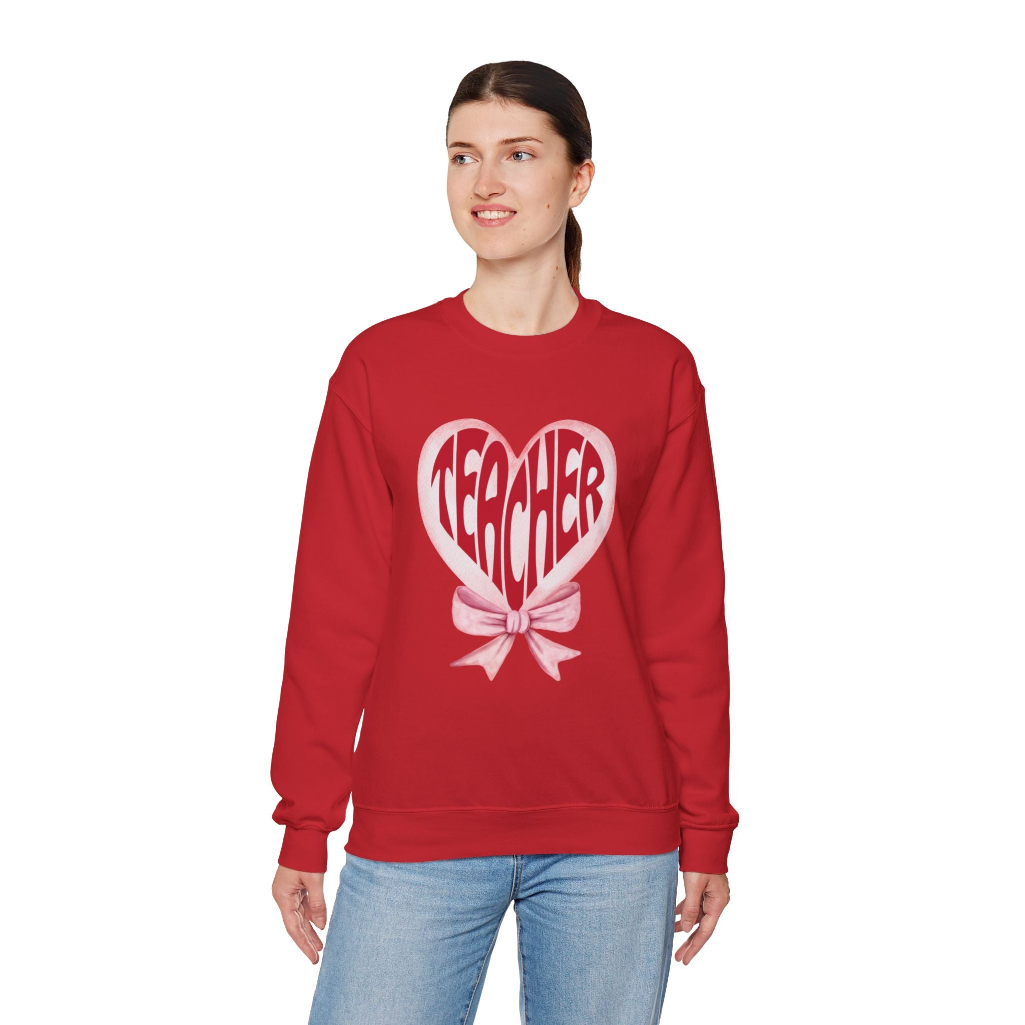 Teacher Ribbon Heart Appreciation Crewneck Sweatshirt