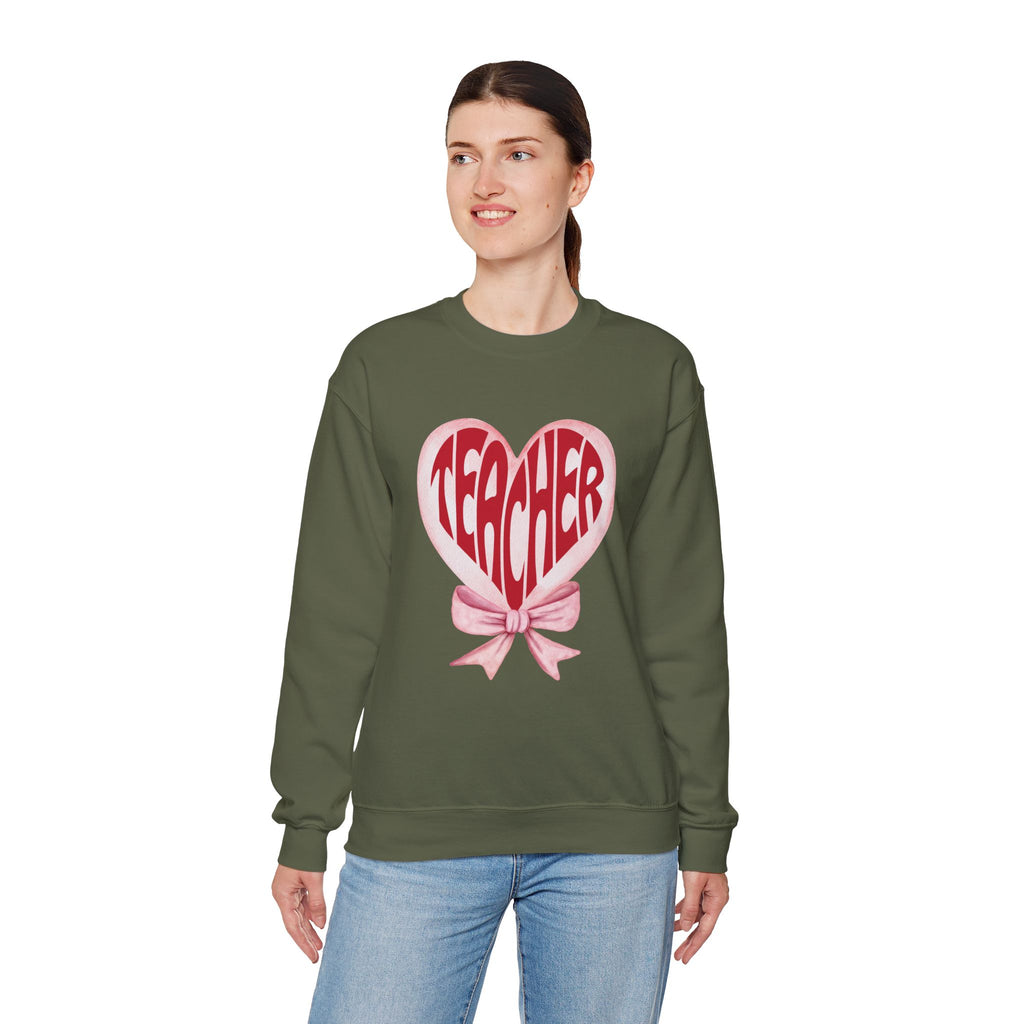 Teacher Ribbon Heart Appreciation Crewneck Sweatshirt