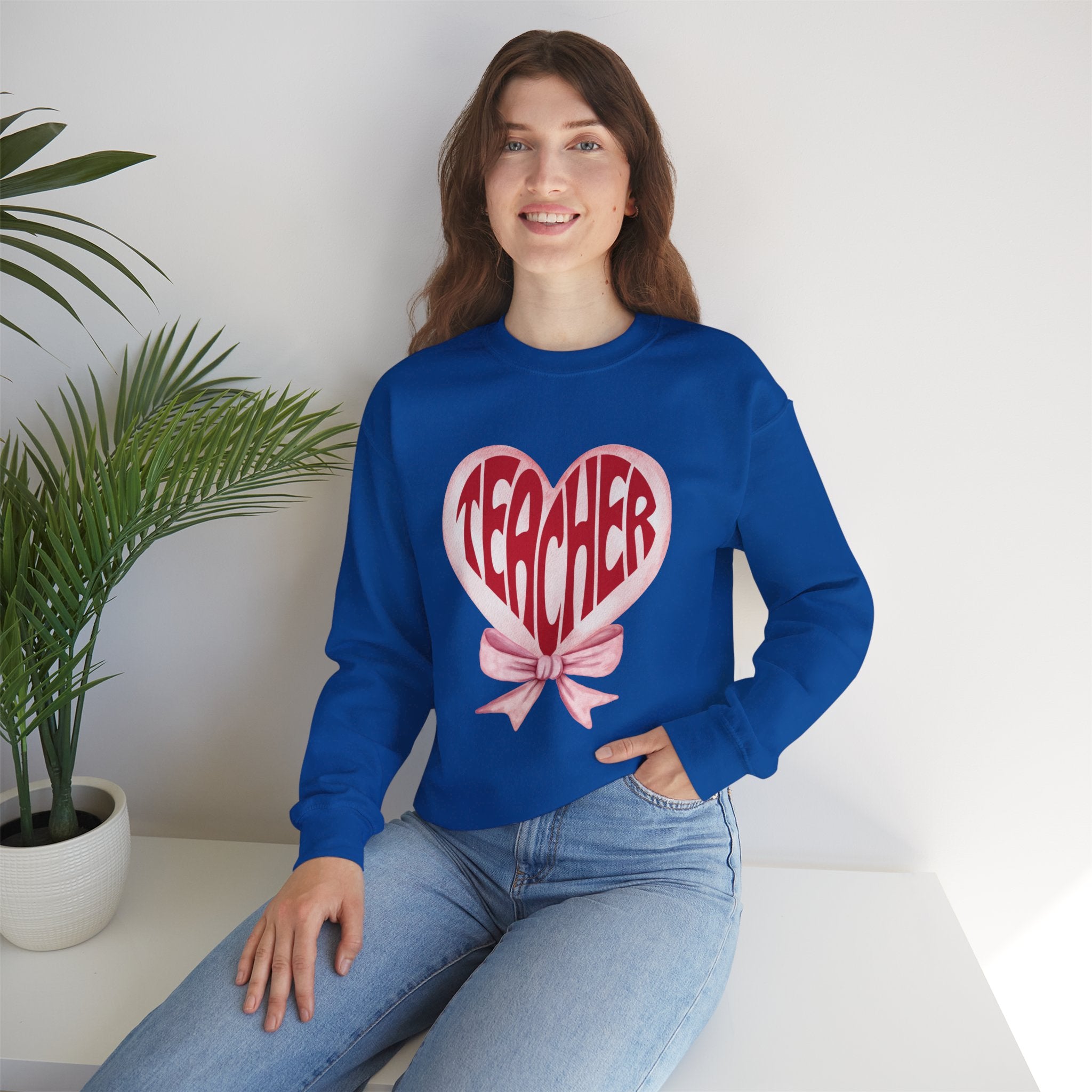 Teacher Ribbon Heart Appreciation Crewneck Sweatshirt