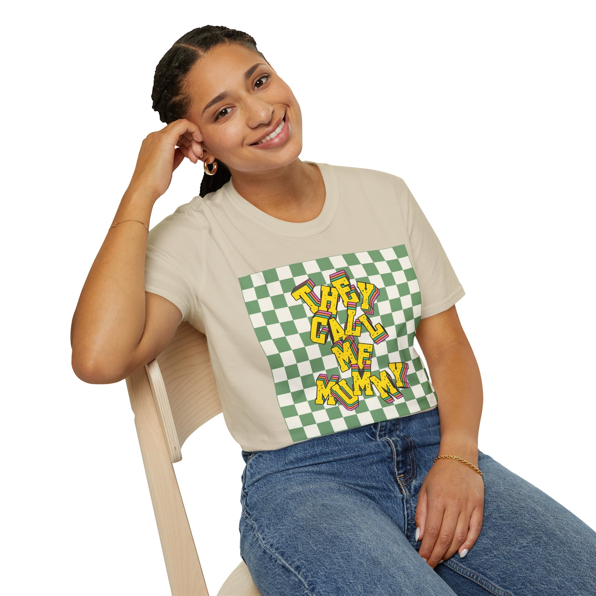 They Call Me Mummy 90s Checkered Mother's Day T-Shirt