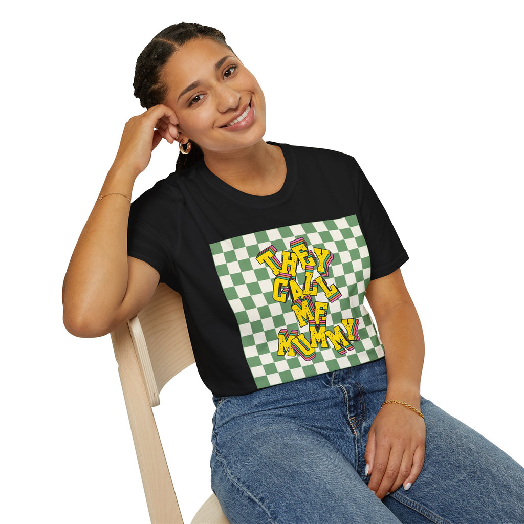 They Call Me Mummy 90s Checkered Mother's Day T-Shirt