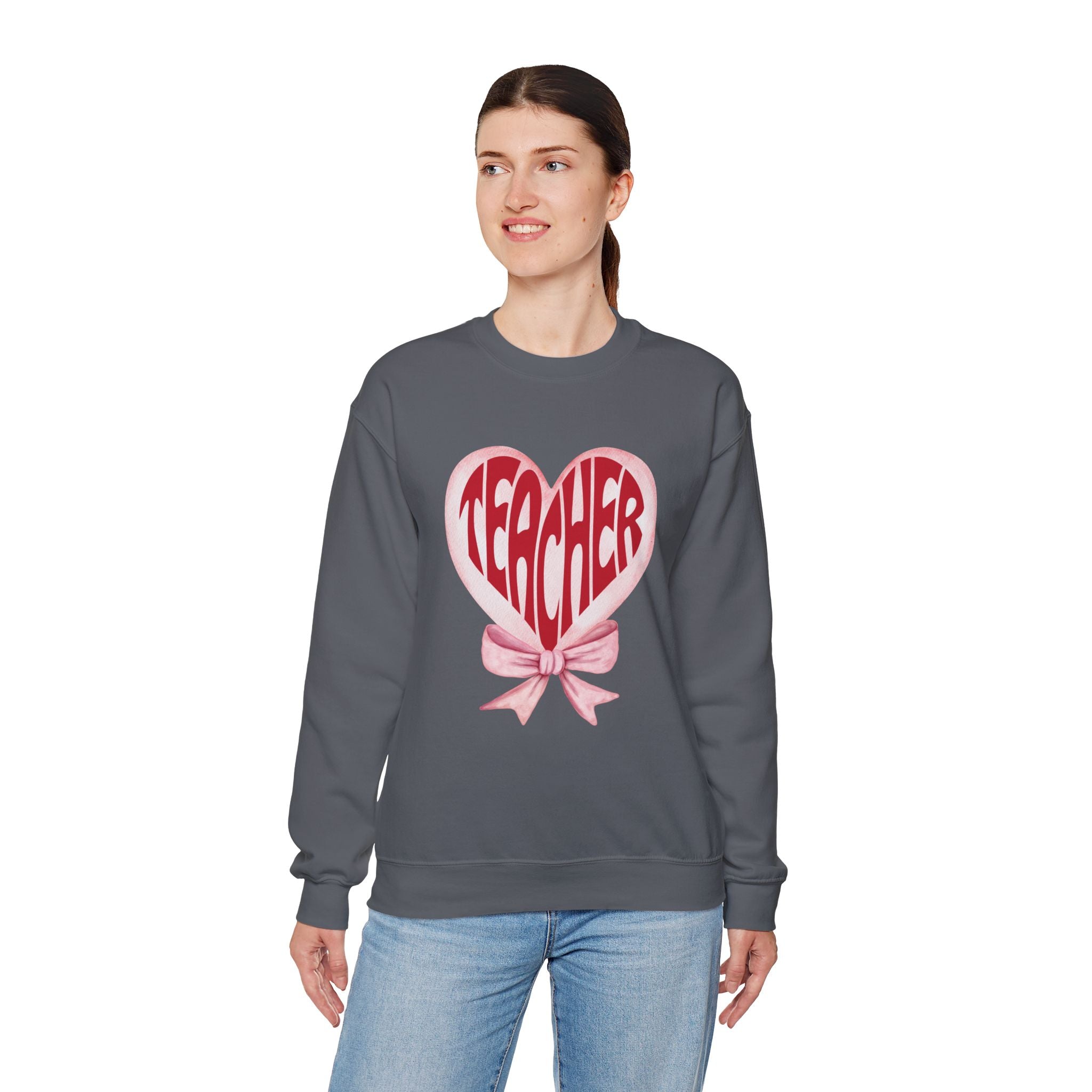 Teacher Ribbon Heart Appreciation Crewneck Sweatshirt