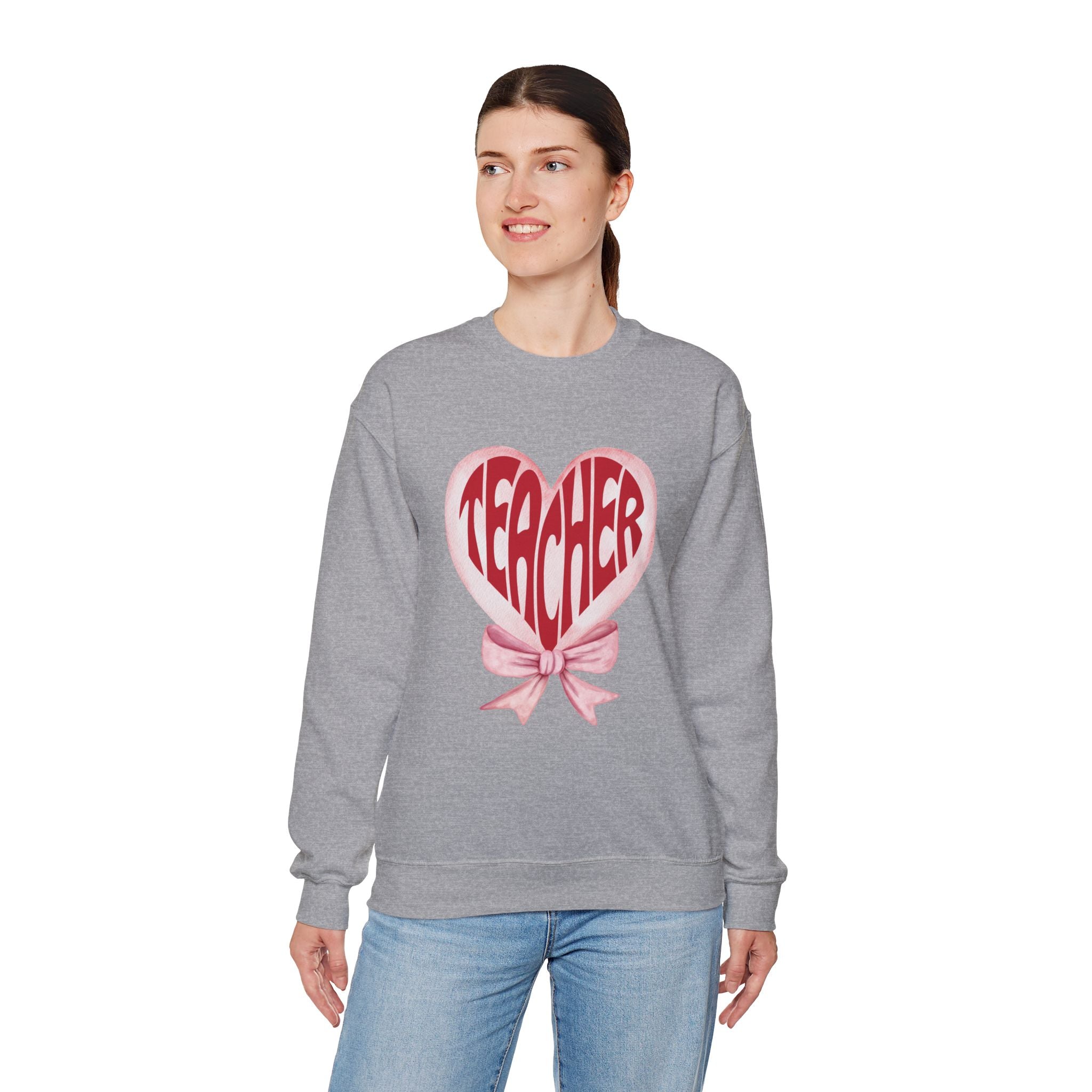 Teacher Ribbon Heart Appreciation Crewneck Sweatshirt