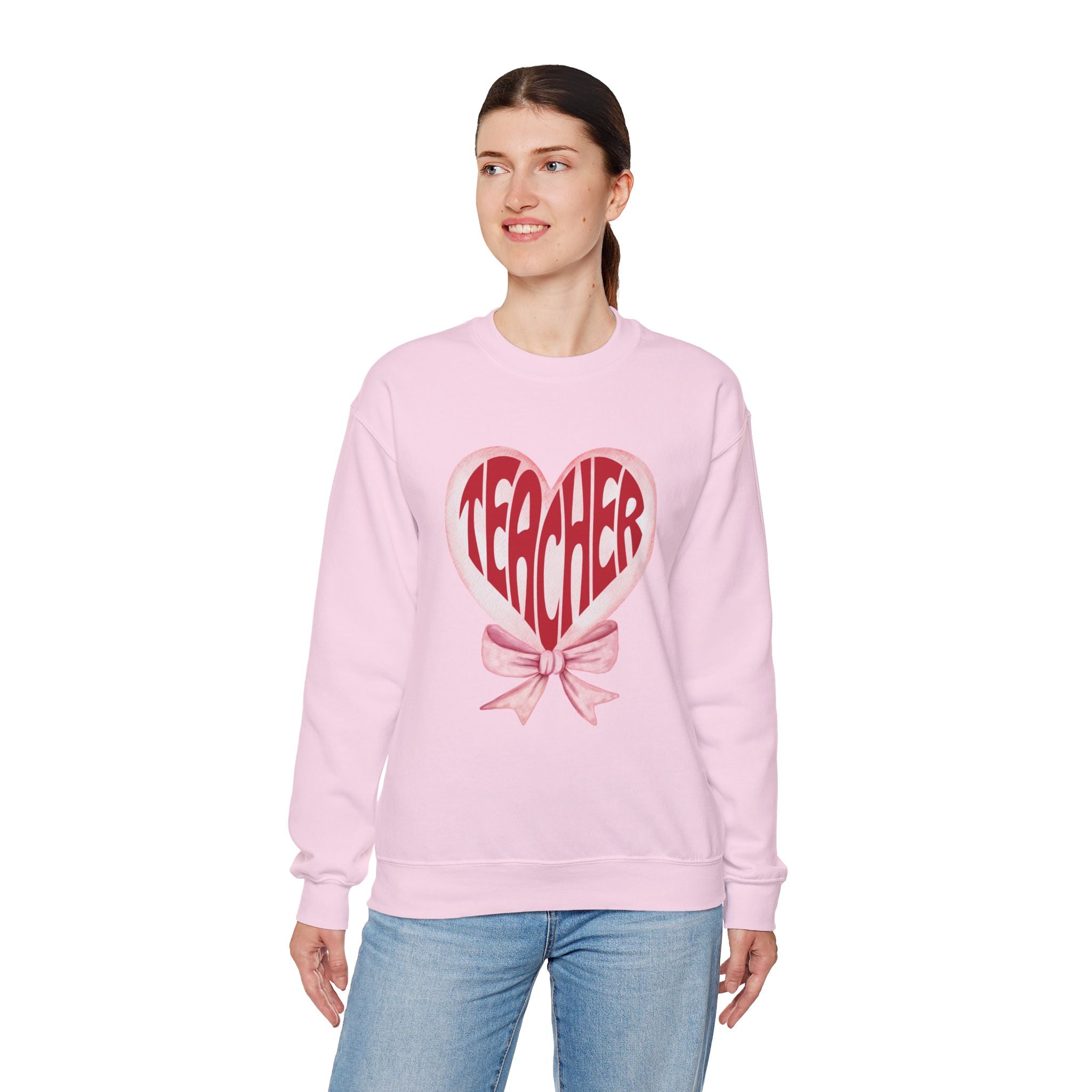 Teacher Ribbon Heart Appreciation Crewneck Sweatshirt