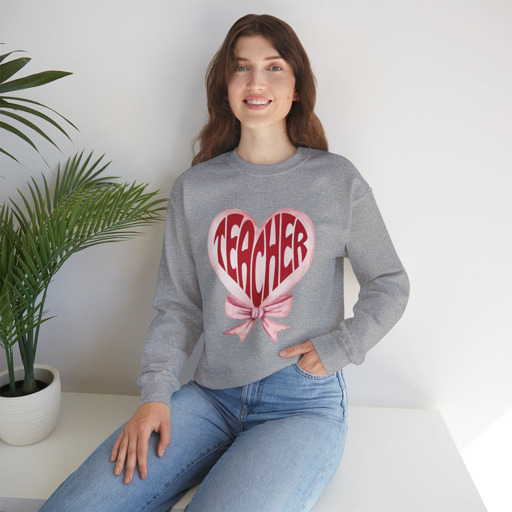 Teacher Ribbon Heart Appreciation Crewneck Sweatshirt