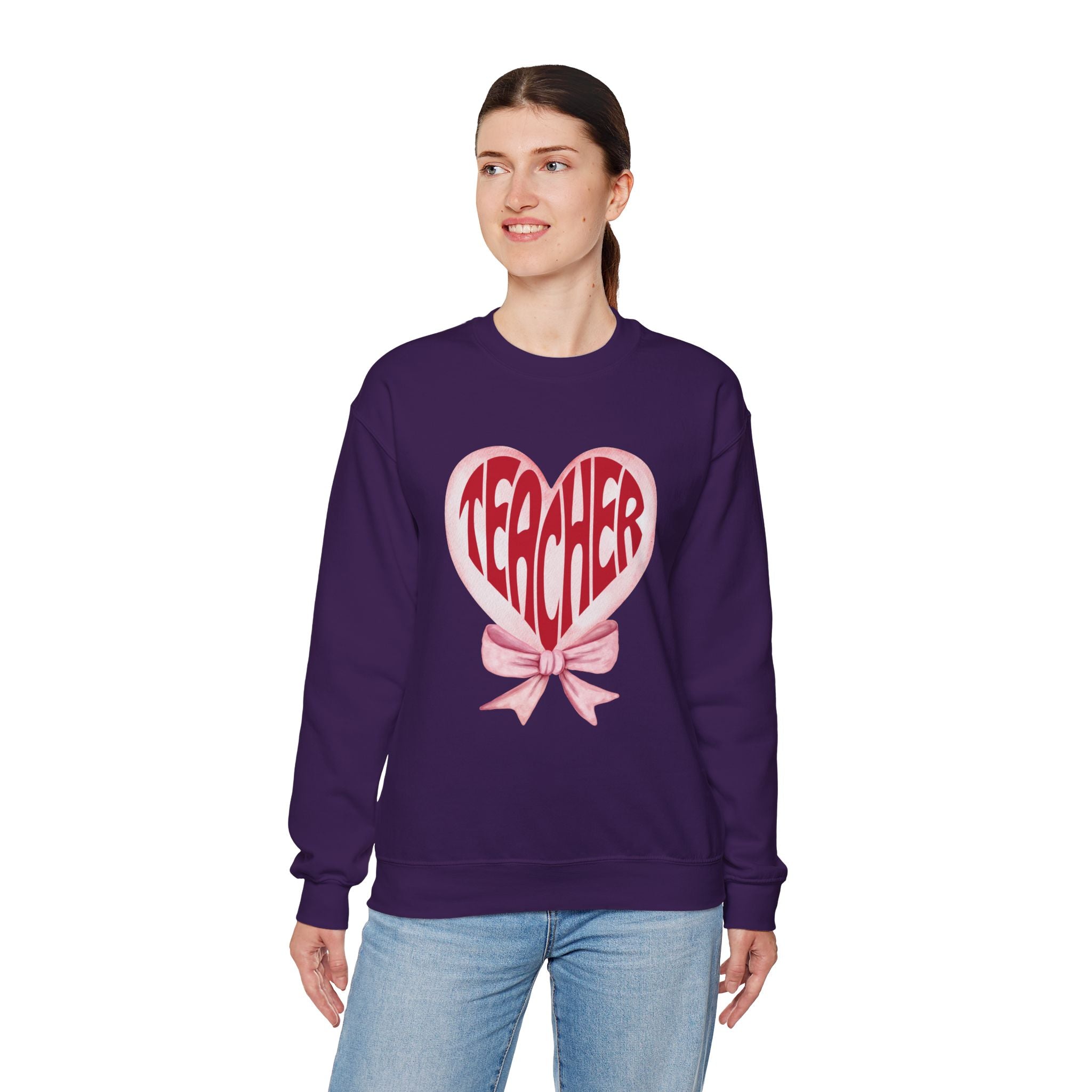 Teacher Ribbon Heart Appreciation Crewneck Sweatshirt