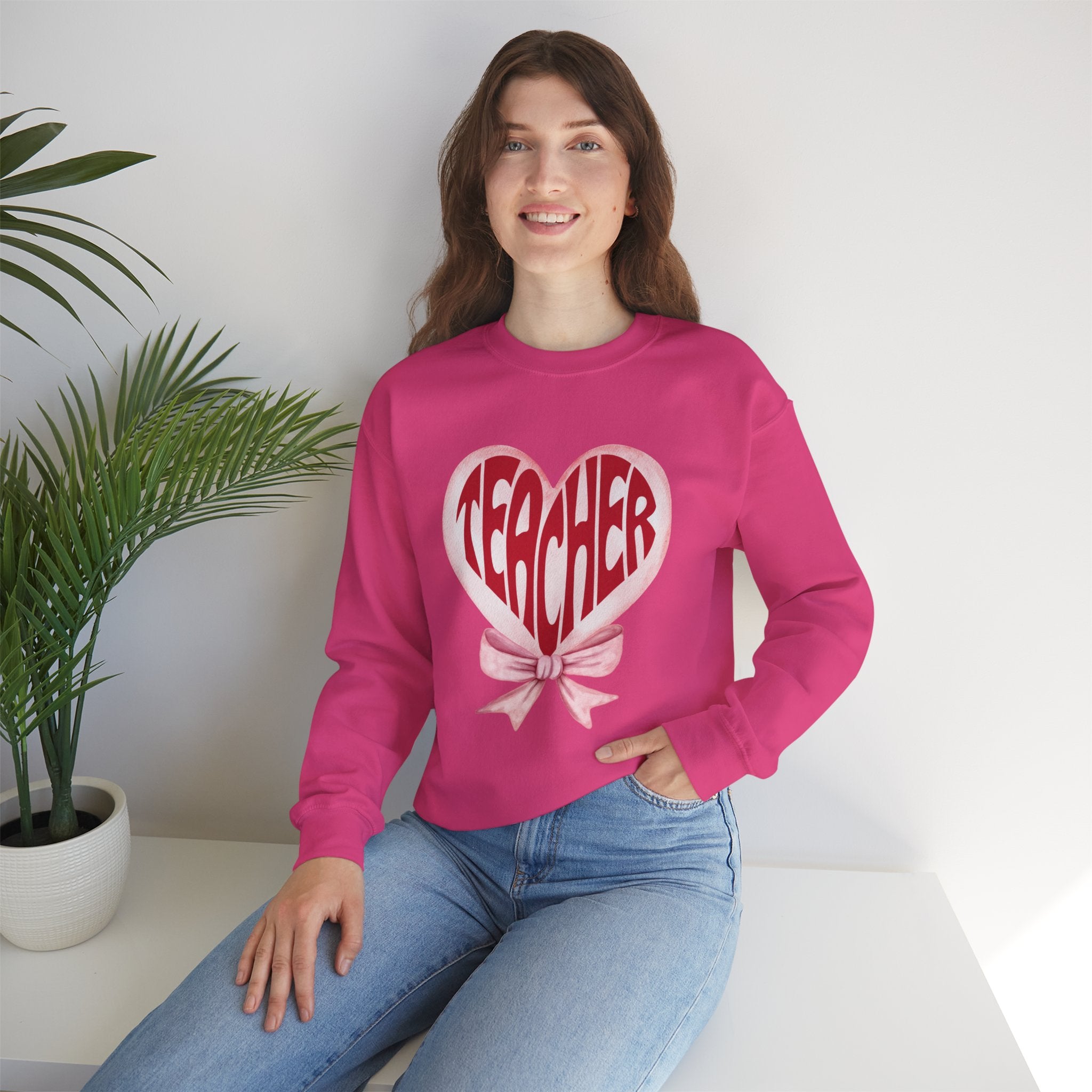 Teacher Ribbon Heart Appreciation Crewneck Sweatshirt