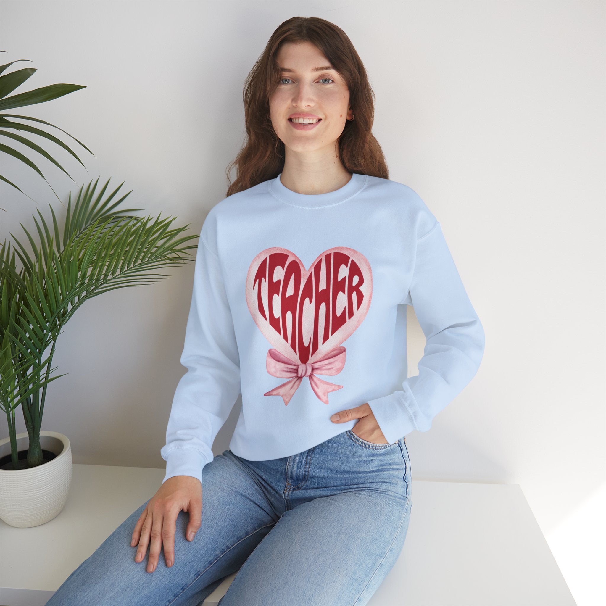 Teacher Ribbon Heart Appreciation Crewneck Sweatshirt
