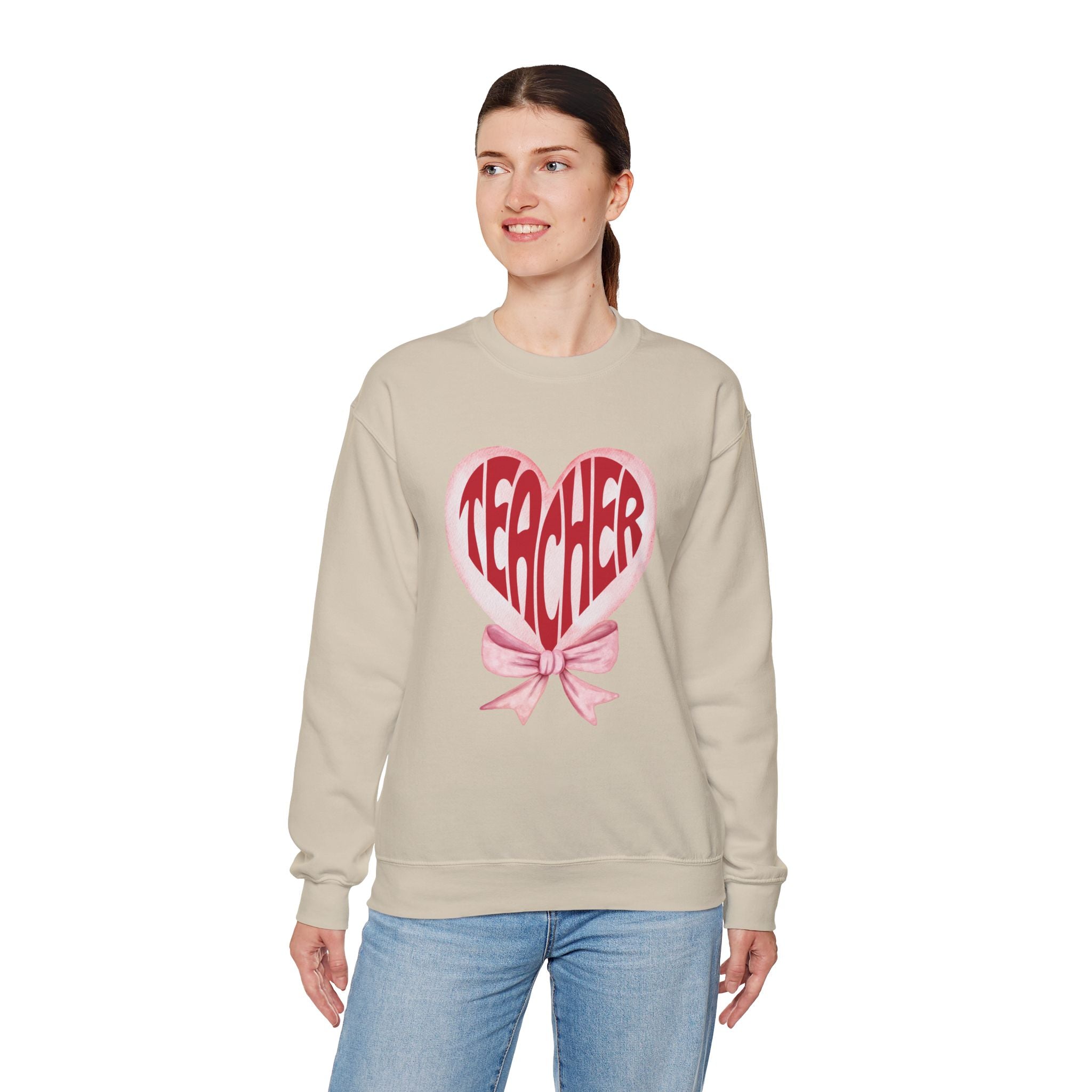 Teacher Ribbon Heart Appreciation Crewneck Sweatshirt