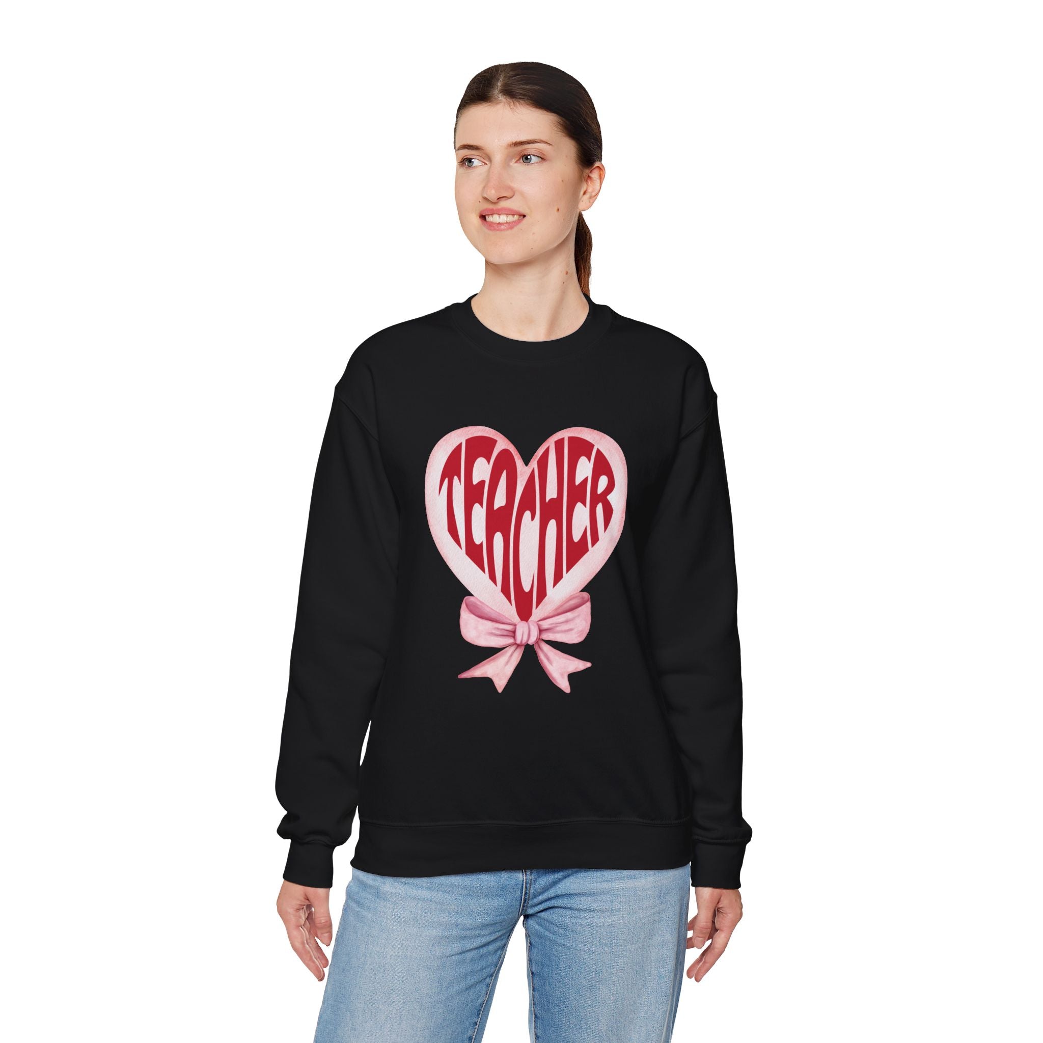 Teacher Ribbon Heart Appreciation Crewneck Sweatshirt