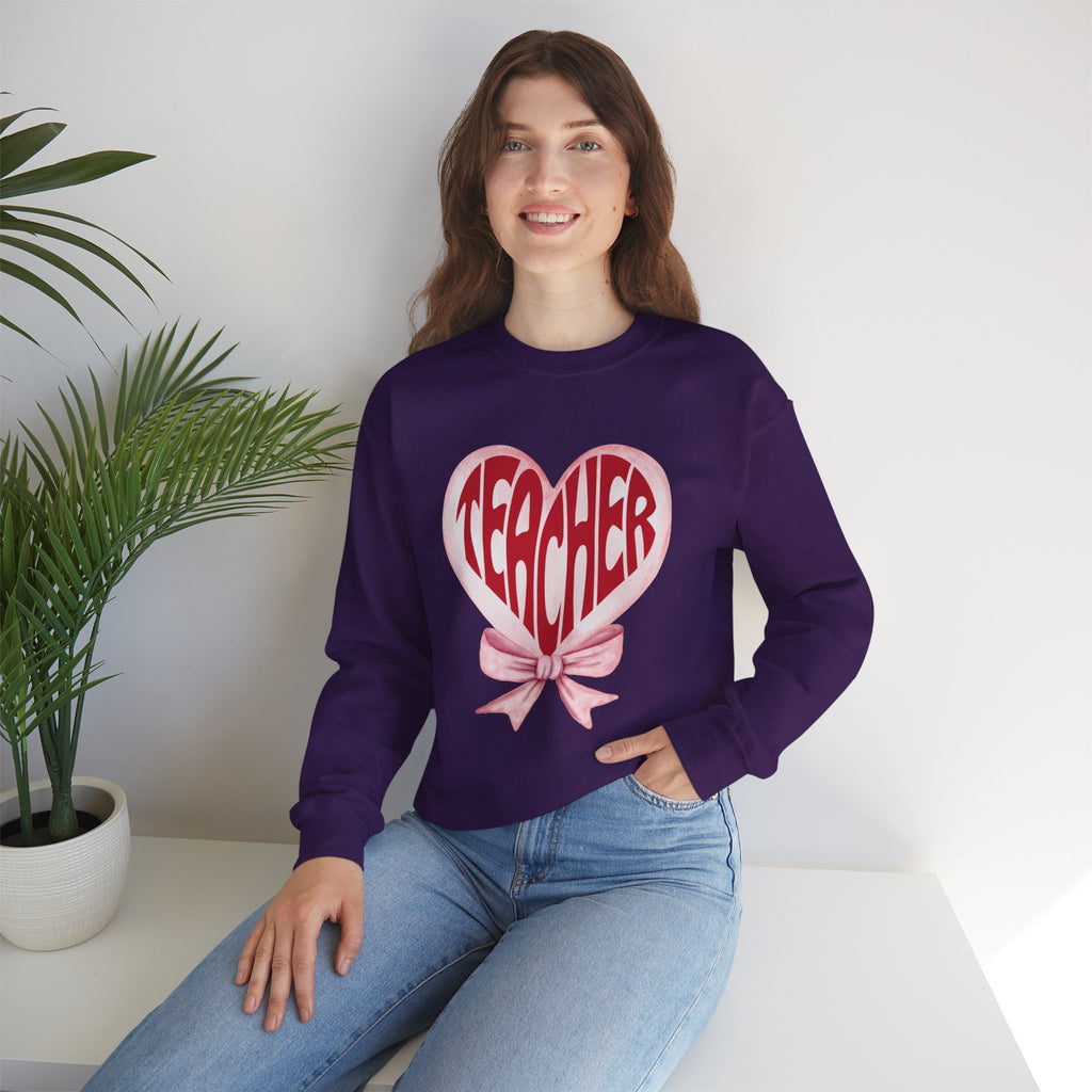 Teacher Ribbon Heart Appreciation Crewneck Sweatshirt
