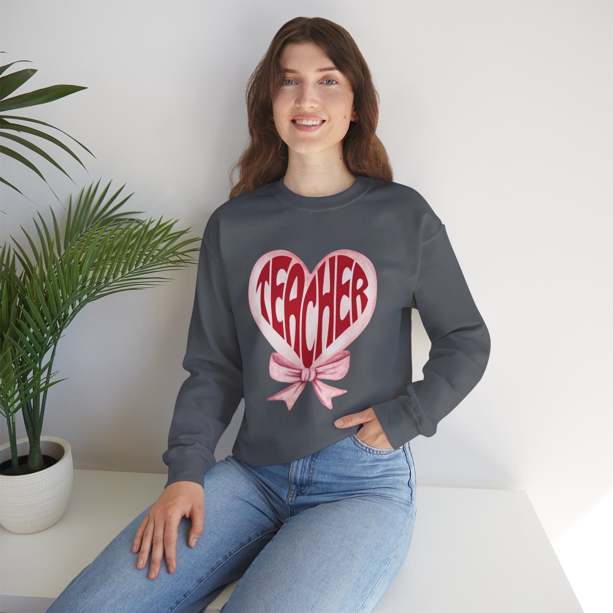 Teacher Ribbon Heart Appreciation Crewneck Sweatshirt
